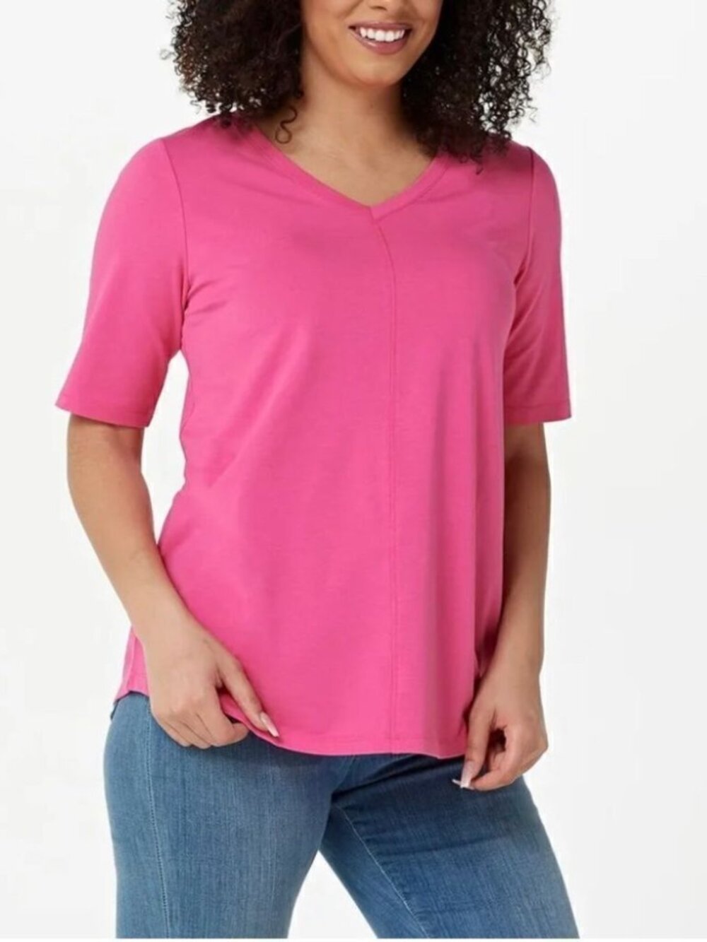 Denim & Co. Essentials Seaming Detail Elbow Sleeve Top